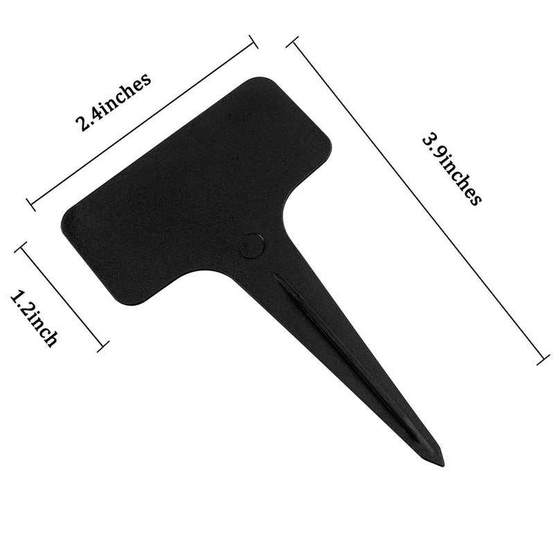 Whaline 100 Pcs Plastic Plant Labels Black T-Type Garden Stake Tags Waterproof Plant Markers Reusable Plant Signs for Outdoor Indoor Nursery Potted Plants Seed with A White Marker Pen (6 x 10 cm) - Image 2